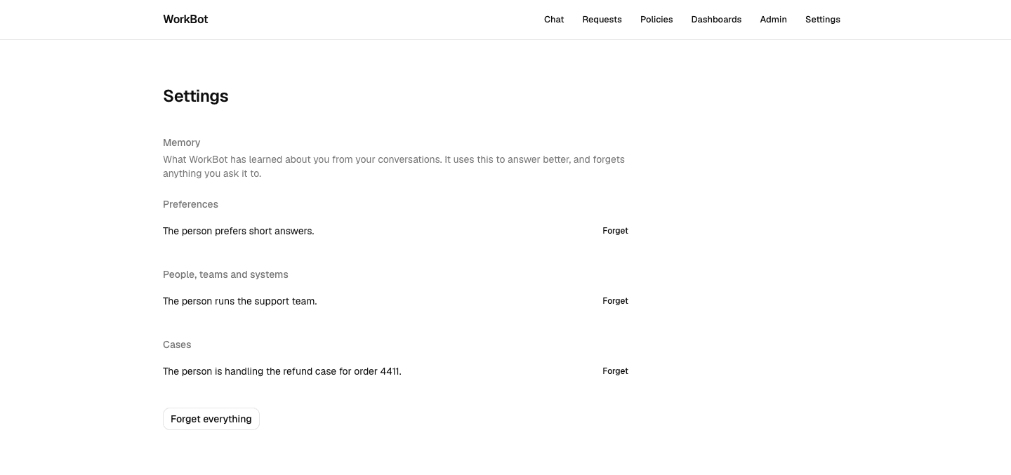 The settings page