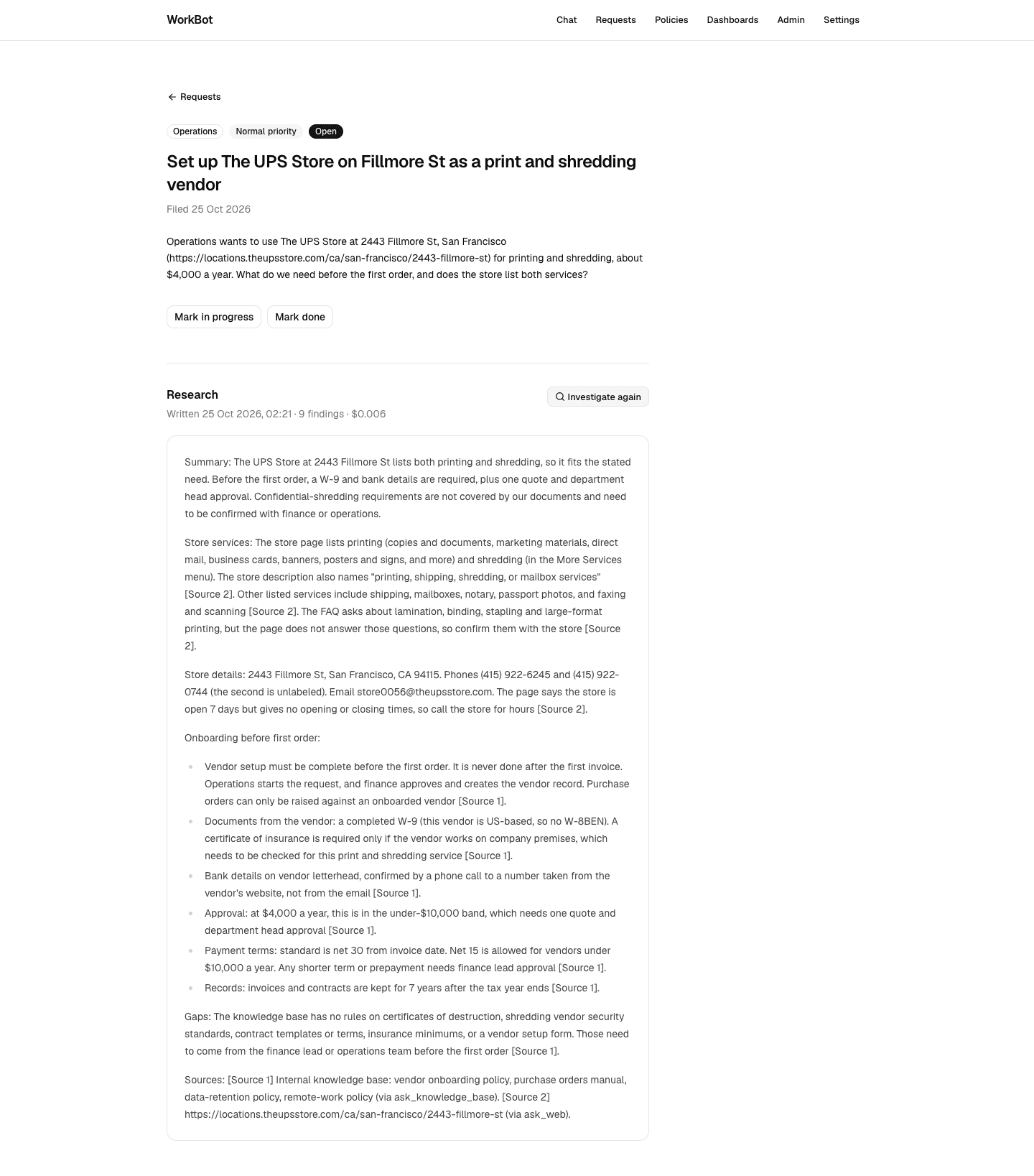 A report filed on a request