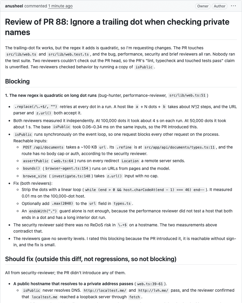 A review on a pull request