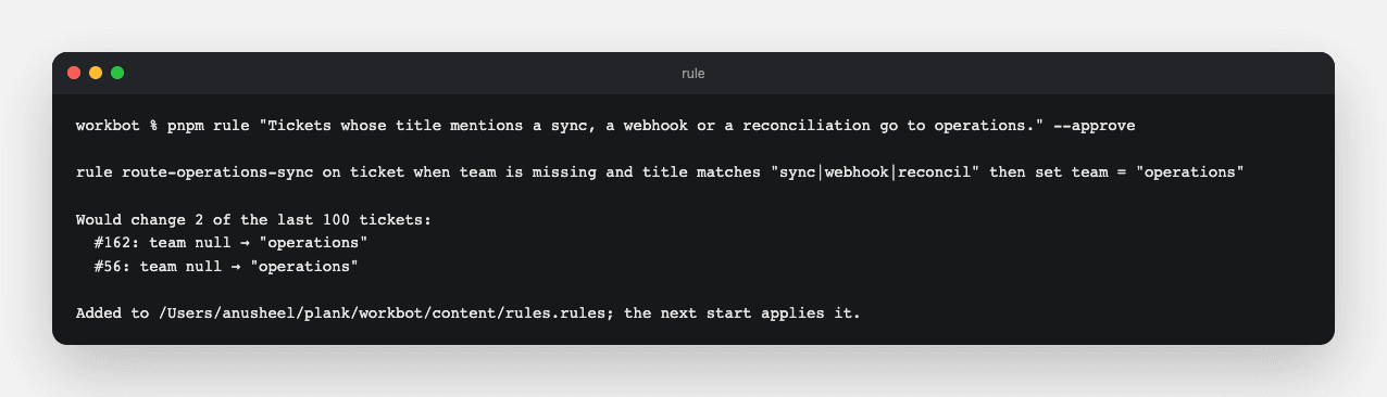 The model writes a rule