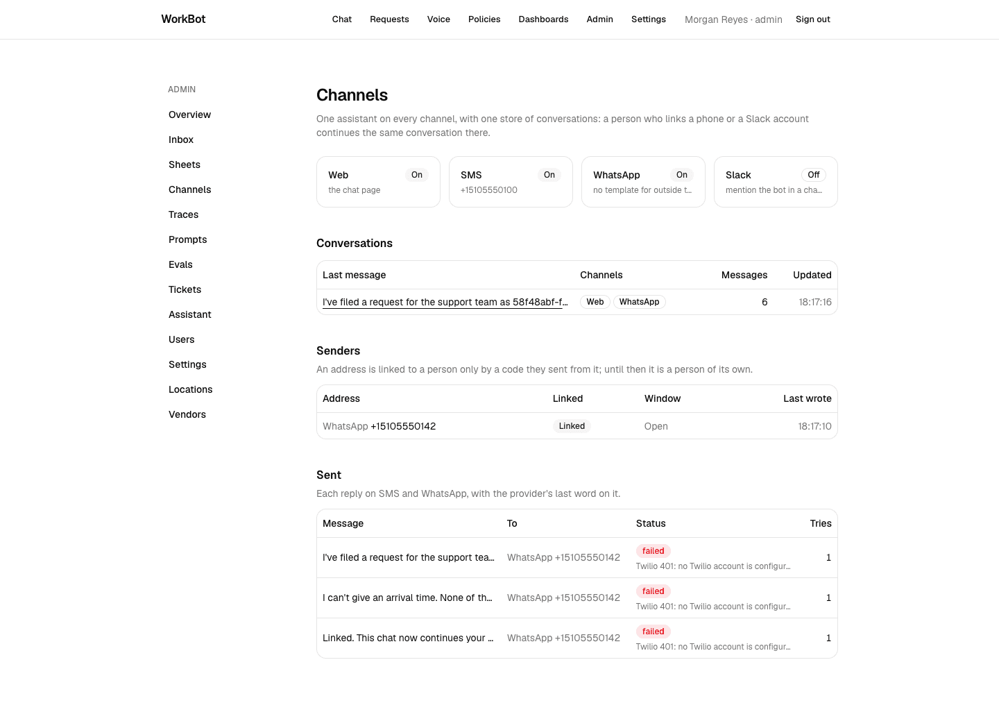 The Channels page