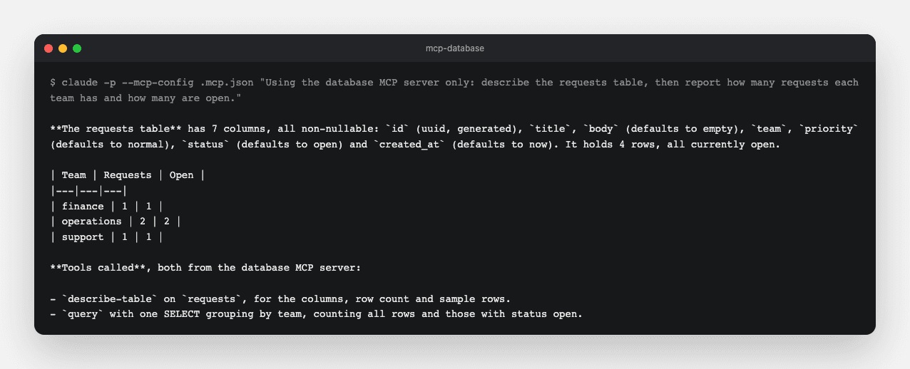 Claude Code using the database server