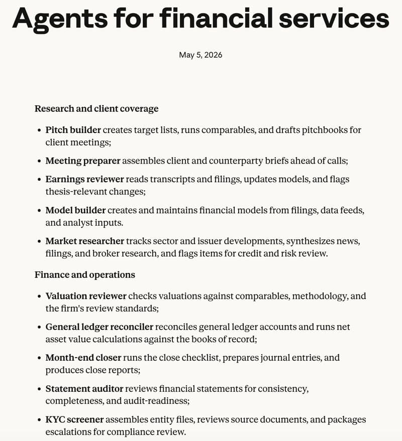 Image from the post: Anthropic finance agents show vertical SaaS is just agents