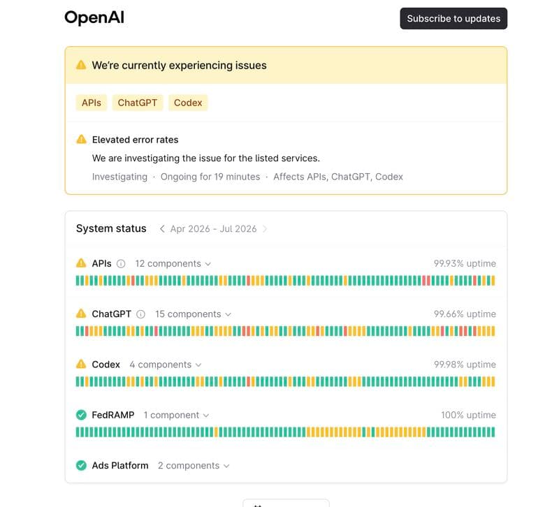 Image from the post: When Codex has an outage during a 2am coding flow
