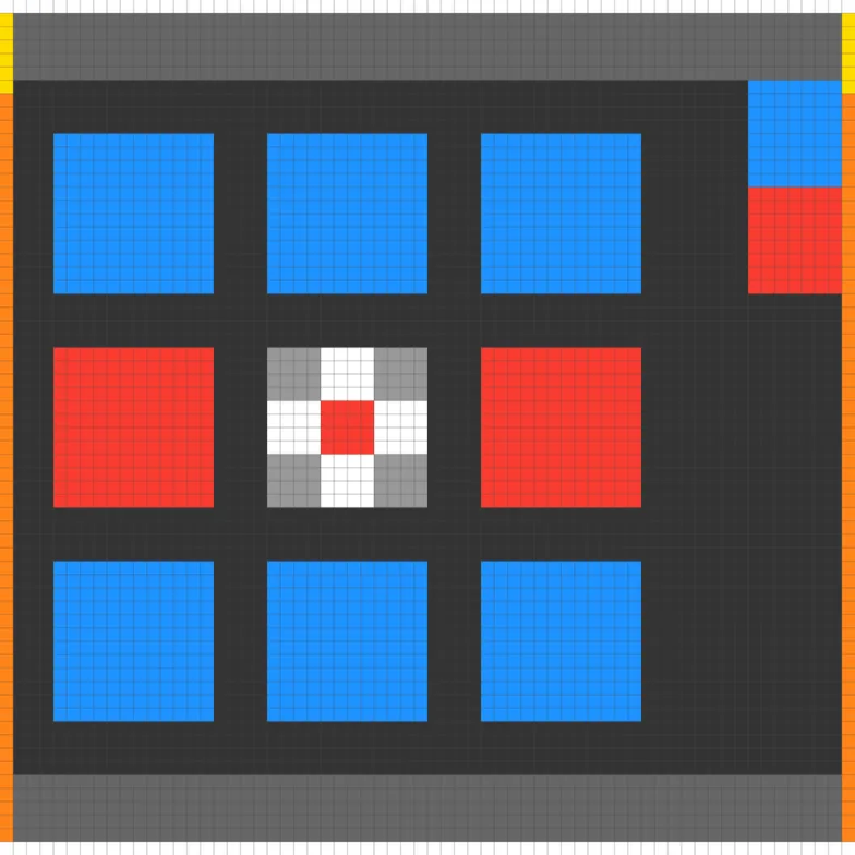A frame from FT09, a different ARC-AGI-3 game with a grid of coloured tiles.